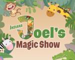 Text reading "Indiana Joe's Magic Show" with jungle-themed decorations